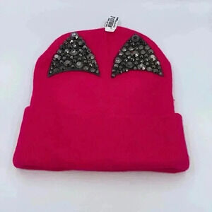 Tasha Hot pink with Dark Grey jeweled crystal cat ears beanie